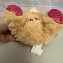 Small Pink Fluffy Valentine Teddy Bear Plush Embroidered Eyes Love Heart