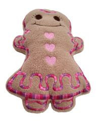 Gingerbread Plush Girl Brown 24cm Embroidered Pink Purple Hearts 9.5″ Soft Toy