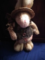 Standing White Rabbit Plush Bunny 18″ Easter Decor W Straw Hat, Vest & Birdhouse