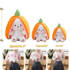 Bunny Plush Doll Toy Pillow, Reversible Carrot Strawberry Bunny Stuffed Anima…