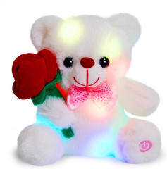 Light up White Teddy Bear Stuffed Animal with Rose Soft Nightlight Glow
