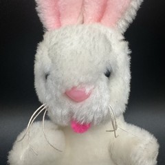 1985 Happiness Aid a Toy by Well Made Plush White Rabbit Pink Ears Nose Tongue