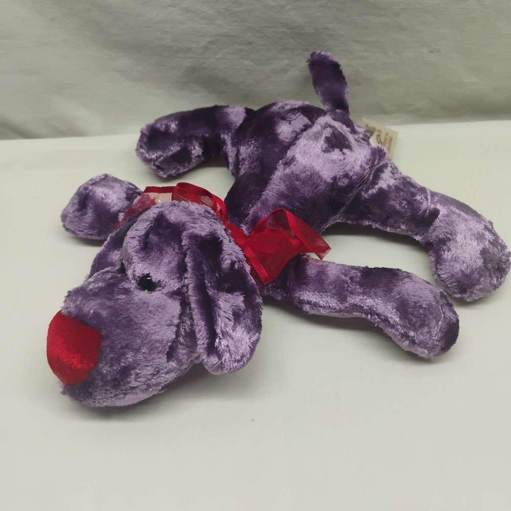 RARE 10″ DanDee Collectors Choice Purple Red Velvety Floppy Bean Bag Plush Dog