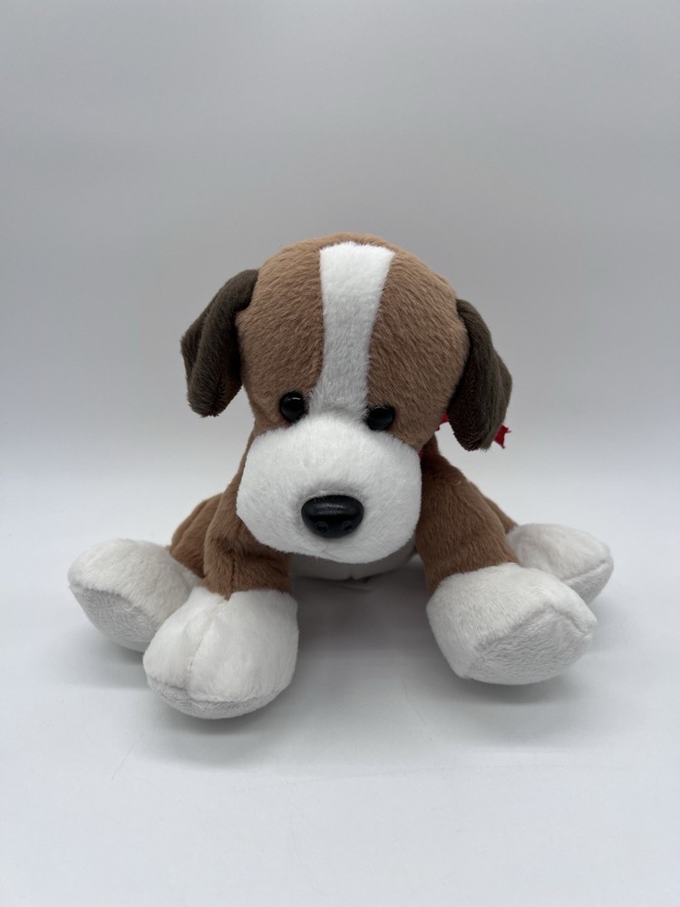 Animal Adventure Brown White Red Bow Puppy Dog Plush Stuffed Animal Toy 2016