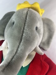 Vintage Babar Plush Elephant King Crown Red Outfit Eden Made in Thailand