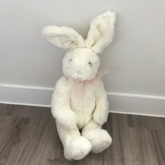 VHTF! Pier 1 One Imports White Easter Bunny Rabbit Plush Animal Pink Bow 15”