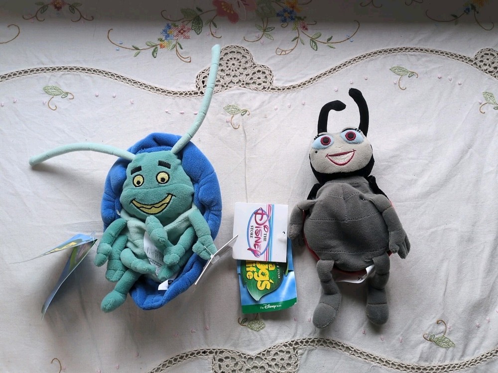 Disney Store A Bug’s Life Bean Bag Francis And Tuck, 8 ” , Lot Of 2, NWT