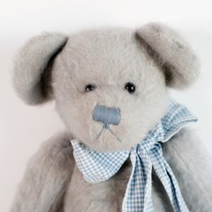 Sunkid Germany Bear Plush Stuffed Vintage 16″ Gray Blue Gingham Ribbon Bow