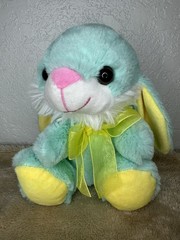 Teal Yellow Pastel Bunny Rabbit Plush 7” Stuffed Animal Tom’s Toy International
