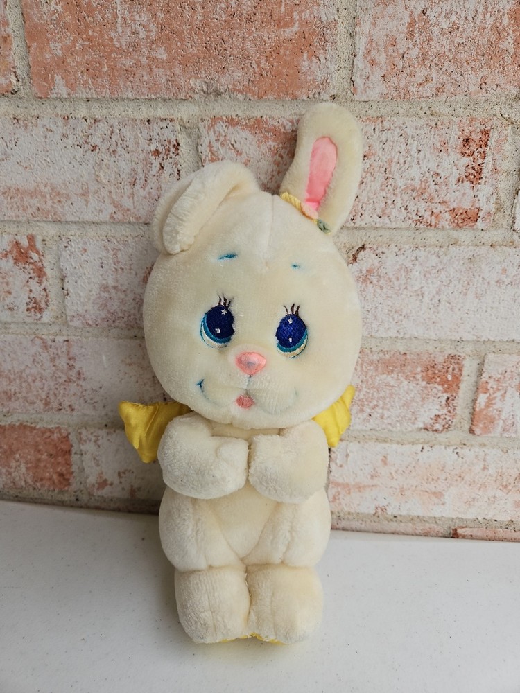 Vintage 1984 Mattel 12″ Angel Bunny Stuffed Animal Plush Toy White Yellow Wings